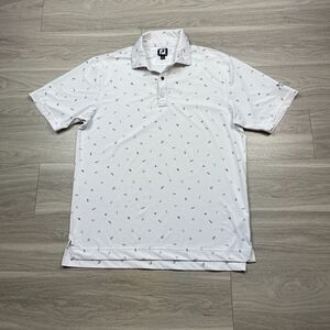 FootJoy Polo Shirt Mens Large White AOP Golfer Stretch Short Sleeve